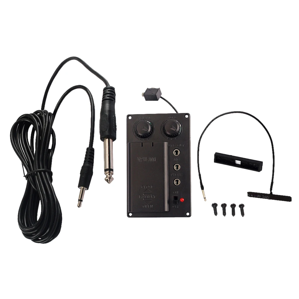Metal Electric Violin Pickup and Cable Adjustable EQ Pickup Preamp Transducer with Piezo
