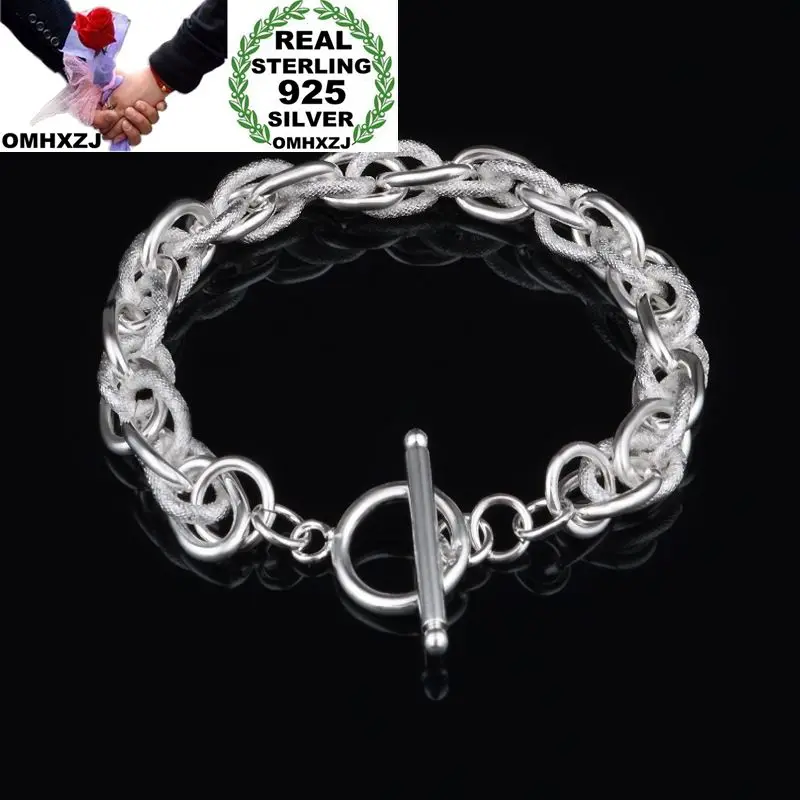 

OMHXZJ Wholesale Personality Fashion OL Unisex Party Wedding Gift Silver Circles Chain Thick 925 Sterling Silver Bracelet BR115