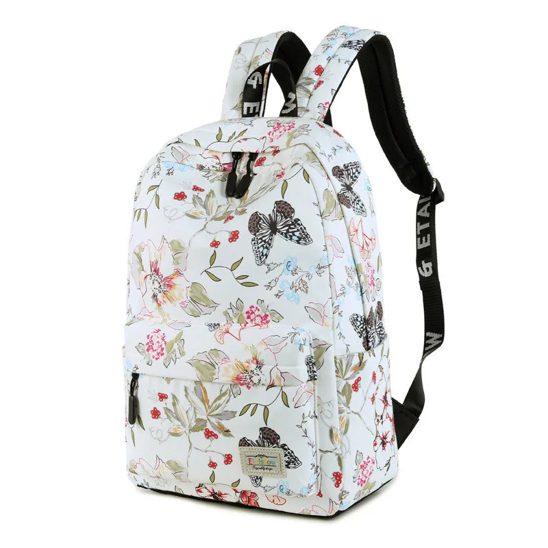 Женские рюкзаки для девочек-подростков с цветочным принтом; школьные сумки для отдыха; рюкзак для ноутбука; женские водонепроницаемые Рюкзаки Mochilas - Цвет: white big