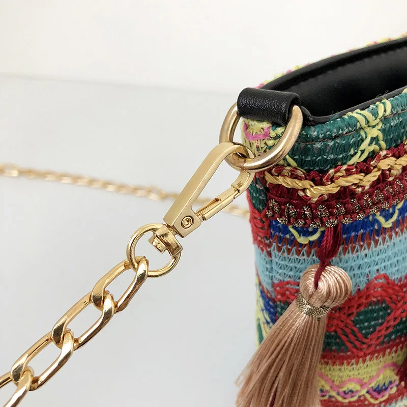 Summer Women Tassel Casual Straw Bags INS Popular Female Handbag Fashion Lady Chains Shoulder Bag Holiday Weave Crossbody SS3288 (15)