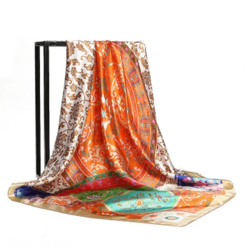 New Design Woman Silk Scarf 90*90cm Square Satin Scarves for Women Head Scarf for Hair Silk hair scarf for sleeping 2018
