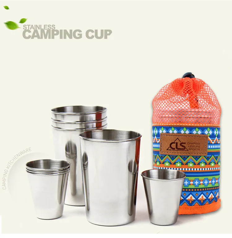 Stainless Steel Camping 8 Cups Set Outdoor Picnic Party Portable Ultralight Cooking Set For
