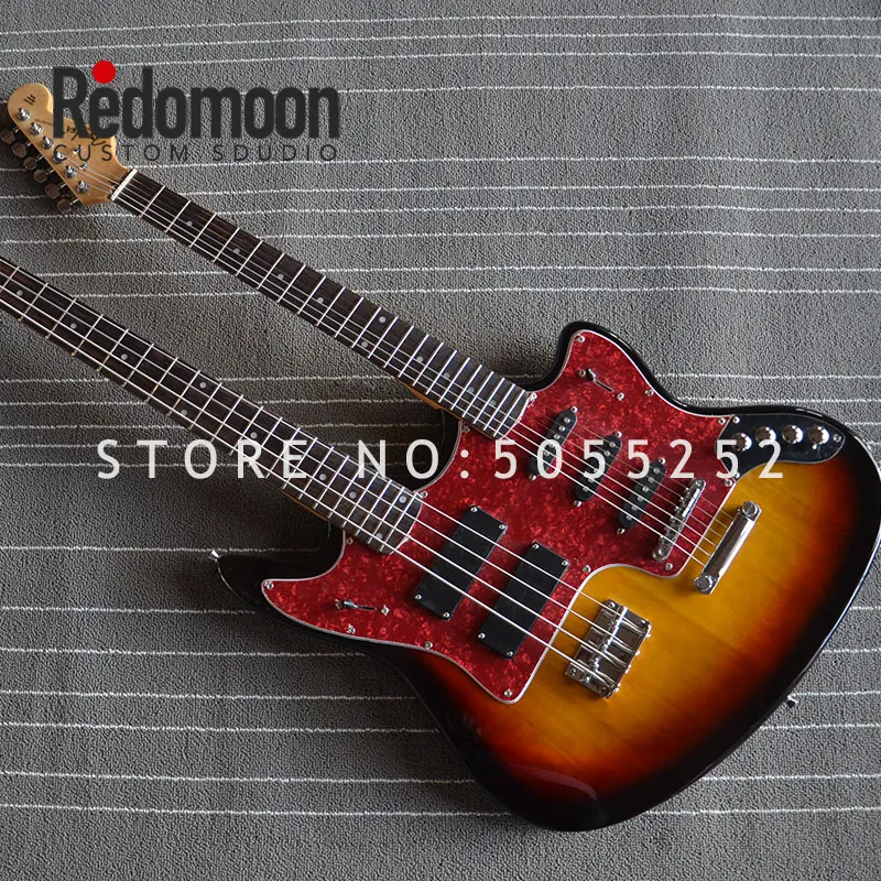 

Factory custom Double neck guitar 4 strings Jazz bass with 6 strings guitar sunburst color musical instrument shop