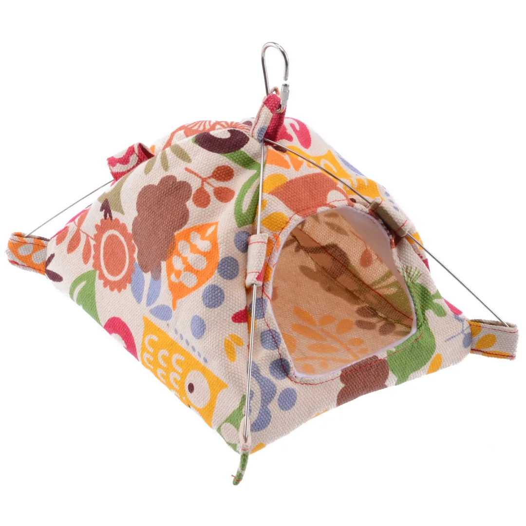 Cartoon Cat Pattern Hanging Cave Cage Hut Pet  Parrot Cage Snuggle Tent Hammock Bird Bed Cage Toy S/L