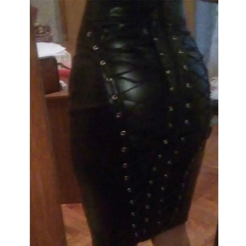 Черная юбка из искусственной кожи в готическом стиле, сексуальная юбка-карандаш в стиле панк с молнией сзади и шнуровкой, летние облегающие мини-юбки для женщин