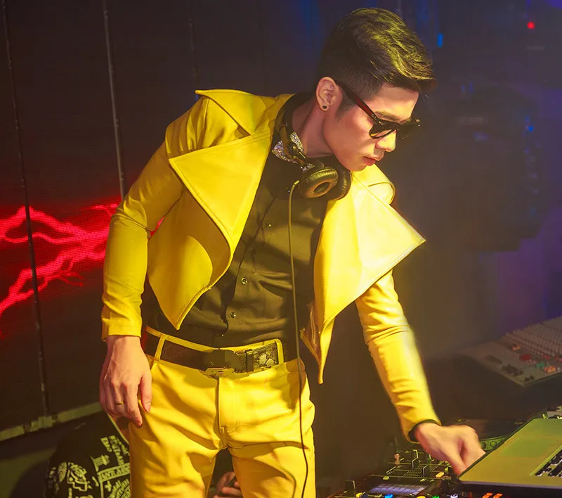 Мужская кожаная куртка верхняя одежда пальто DJ певец танцор выступление