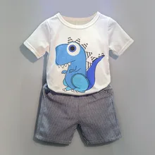 Summer Cartoon Lovely Dinosaur Children Clothing Set Baby Boys Clothes Set Clothing Short Sleeve Shirt+Pants School Tracksuit