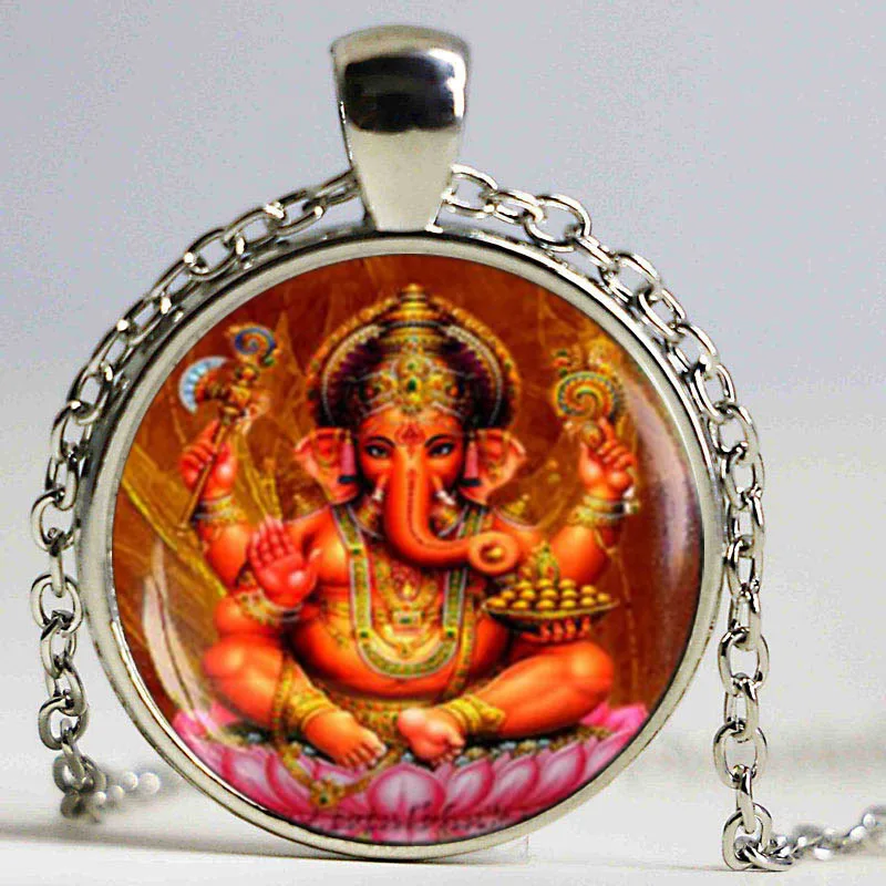 

India Religion Necklace God Brahma Lord Shiva Vishnu Glass Cabochon Pendant Choker Necklaces Religion Silver Jewelry