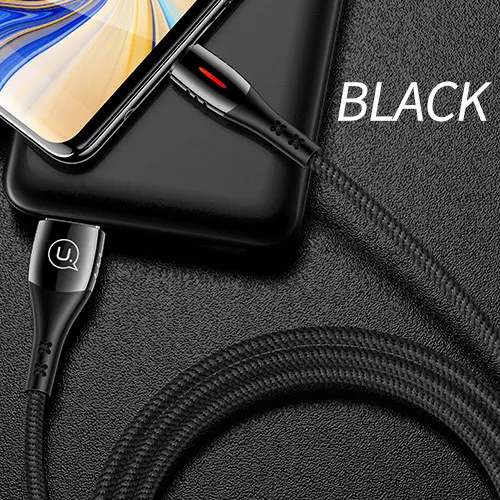 USAMS Тип usb C кабель интеллигентая(ый) Мощность Off QC3.0 кабель USB type-C функцией быстрой зарядки кабель для Xiaomi Тип type-C для передачи данных провод для Samsung huawei - Цвет: Black