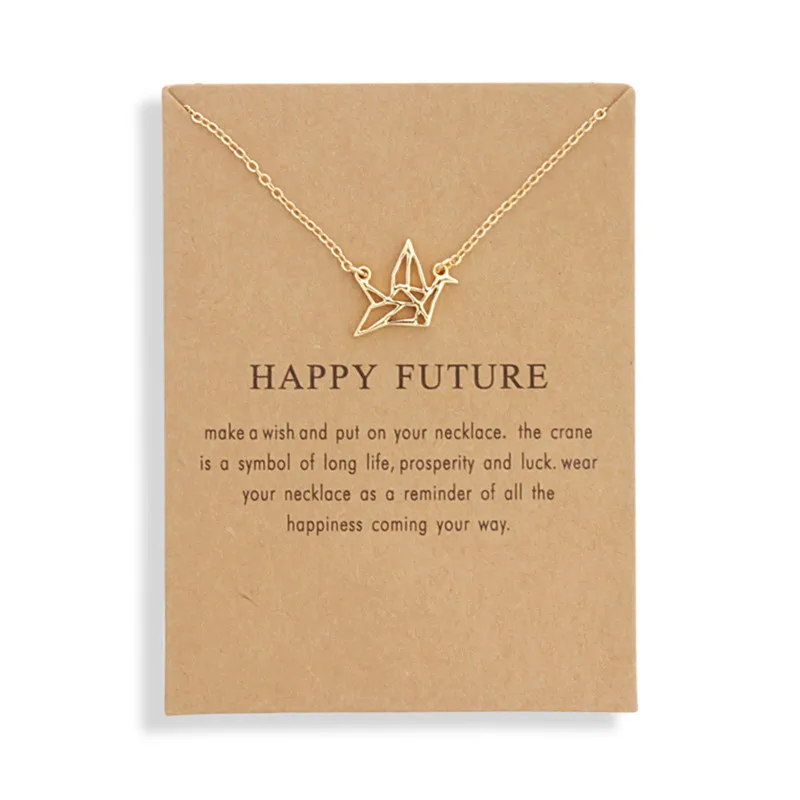 

Happy Future Paper Crane Necklace Women Message Pigeon Pendant Clavicle Chain Statement Choker Necklaces Jewelry Best Gift