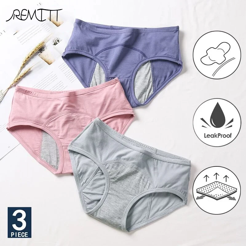 

Leak Proof Menstrual Panties Period Comfort Cotton Mid Rise Breathable Briefs Women Physiological Underwear 3pcs/lot REMITT