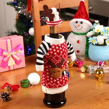 1 Set Cute Sweater Red Wine Bottle Cover Bags Santa Claus Dinner Christmas Table Decoration Clothes