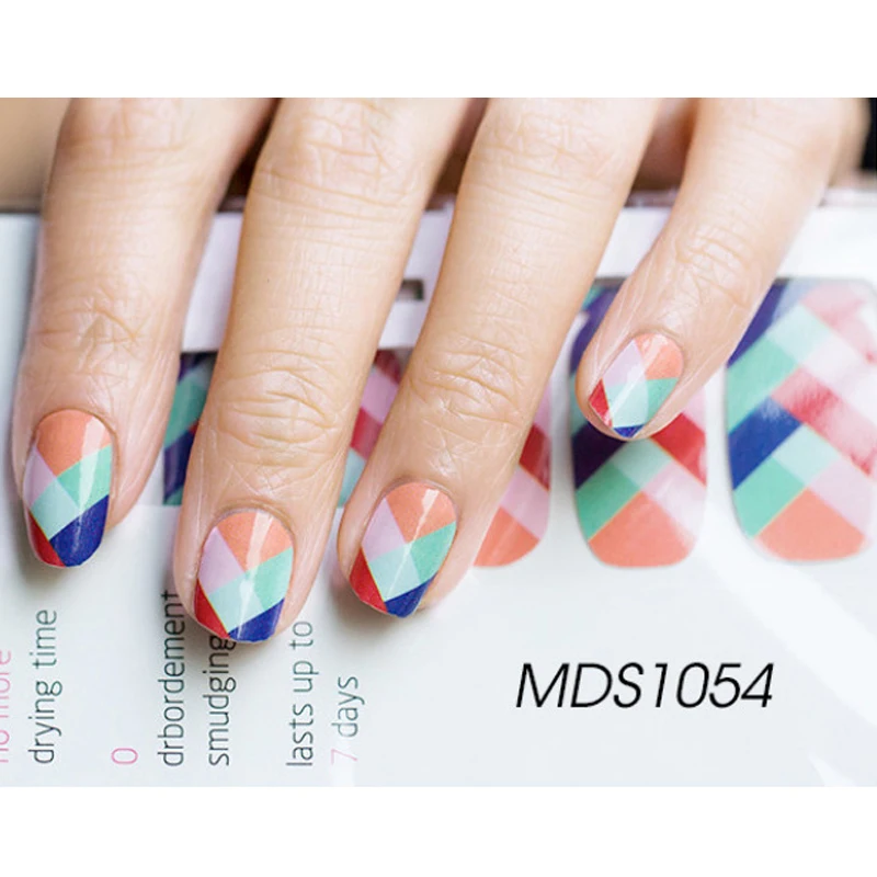 

New 16Tips Colorful Grids Nail Art Stickers Adhesive ManicureTools Full Cover Nail Polish Wraps Nail Art Foils MDS1054