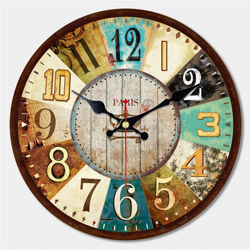 Vintage Abstract Roman Numerals Easy To Read 16 inch  Wooden Cardboard Wall Clock CHIANTI CLASSICO Clock For Living Room Decor 