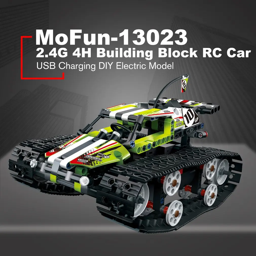 

MoFun-13023 410pcs DIY Electric RC Car 2.4G 4CH USB Charging Building Block Simulated Tracked High Speed Cars Toy For Children