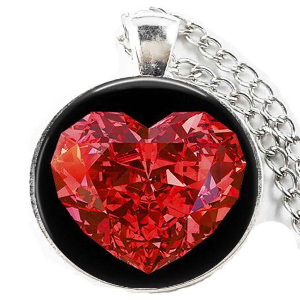 Red heart necklace ,Bright red heart love pendant , Valentine heart