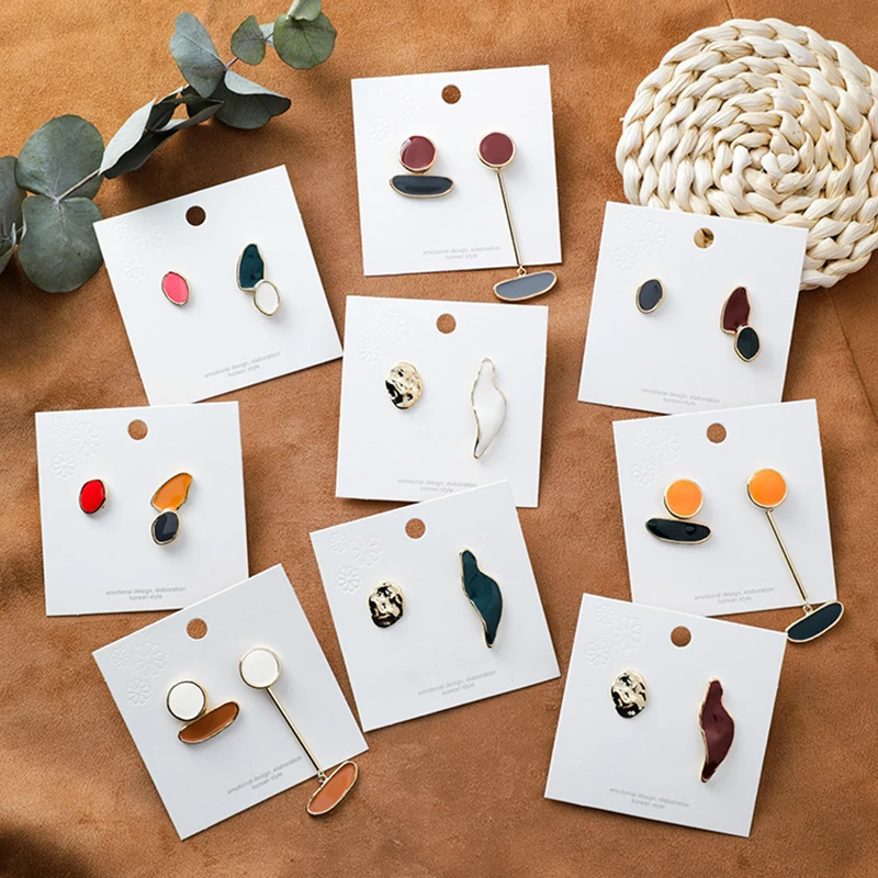 

SUKI New S925 Vintage Colorful Enamel Irregular Geometric Asymmetric Oval Round Long Stud Earrings for Women Girl Jewerly Gifts