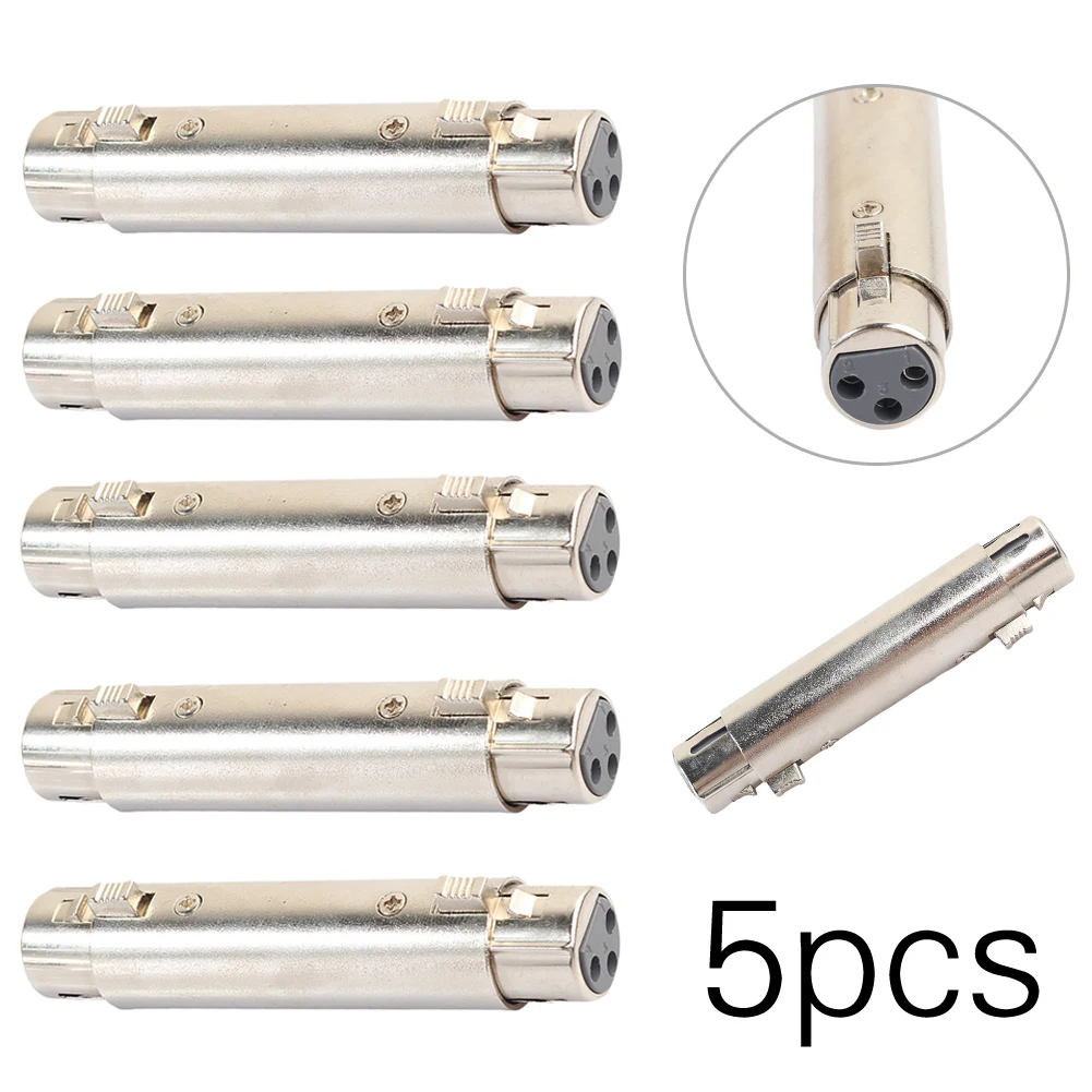 

5x XLR 3Pin F to Female Microphone Cable Cord Extend Gender Changer Adapter Silver-plated All-metal Connectors