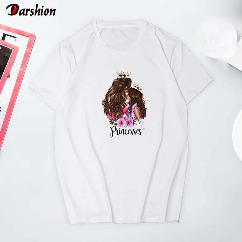 

Women T Shirt MOM and Daughter Fashion TShirt Mother's Princesses T-shirt Summer Harajuku Cute Kid Son Tops Tee Femme T-shirts