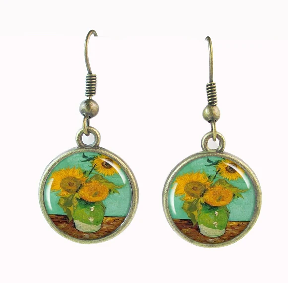 Van Gogh's three sunflowers art earrings flower yellow Daisies picture
