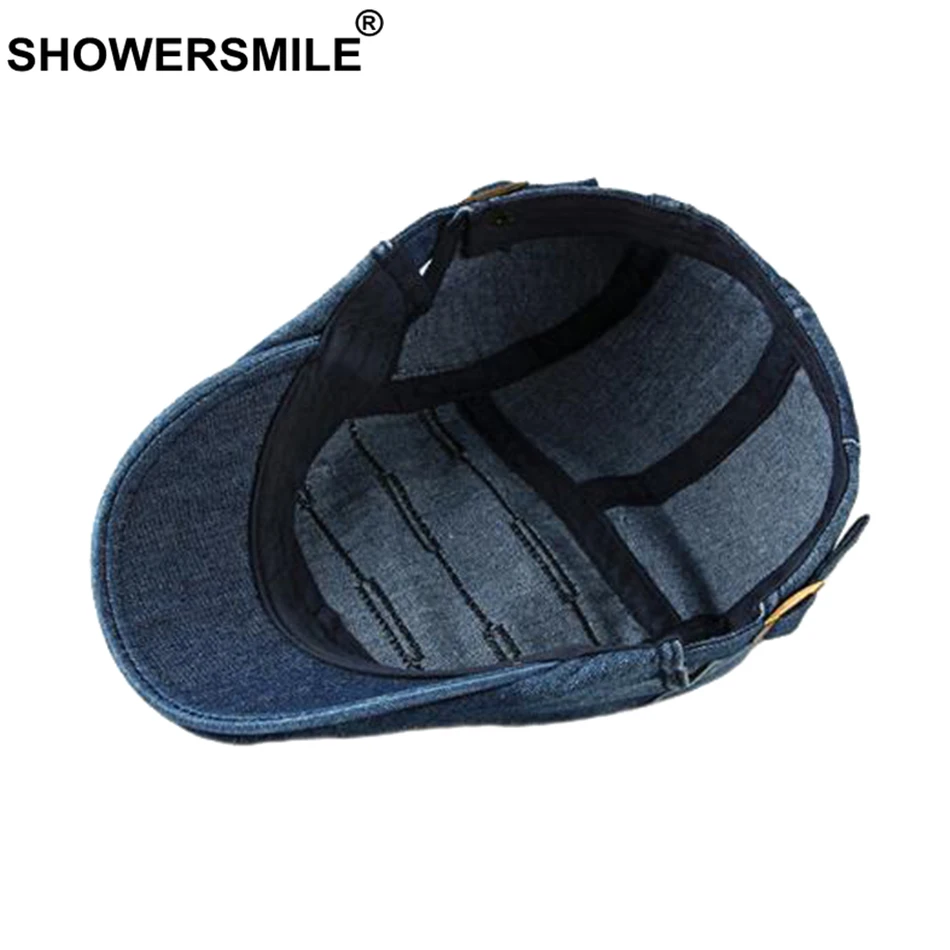 SHOWERSMILE джинсовая плоская кепка, Мужская винтажная полосатая Кепка Duckbill, синяя хлопковая кепка для вождения, Регулируемая Повседневная мужская летняя кепка