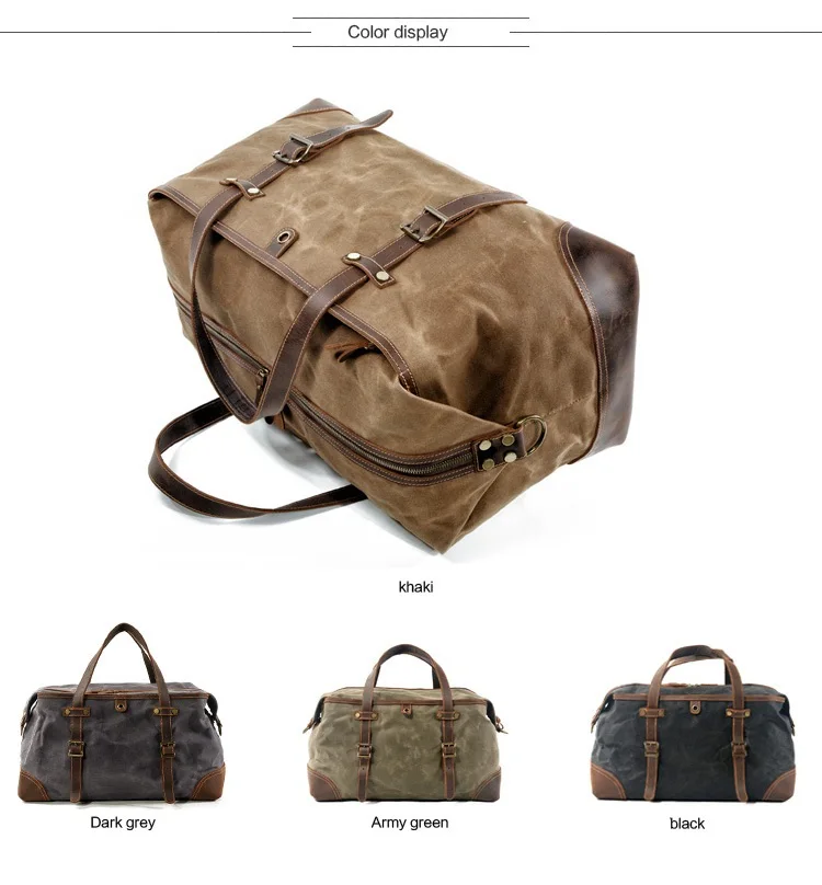 duffel grande capacidade de couro oleado militar