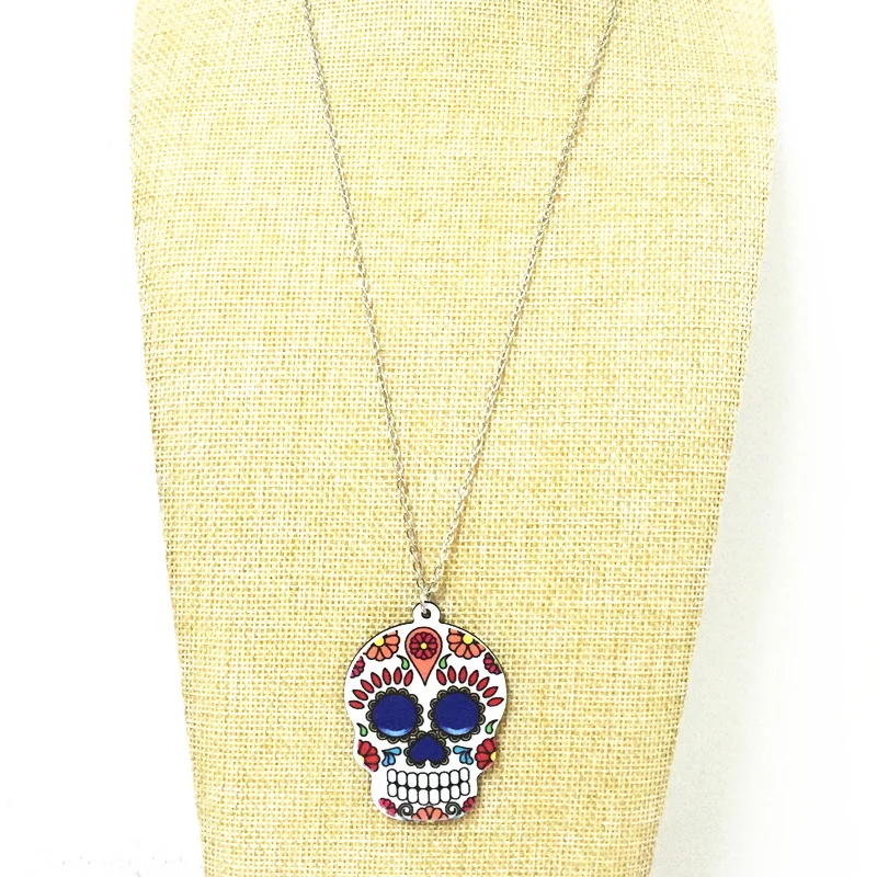Простой акриловый сахар Катрина Череп ожерелье Calavera Holloween день ювелирные изделия