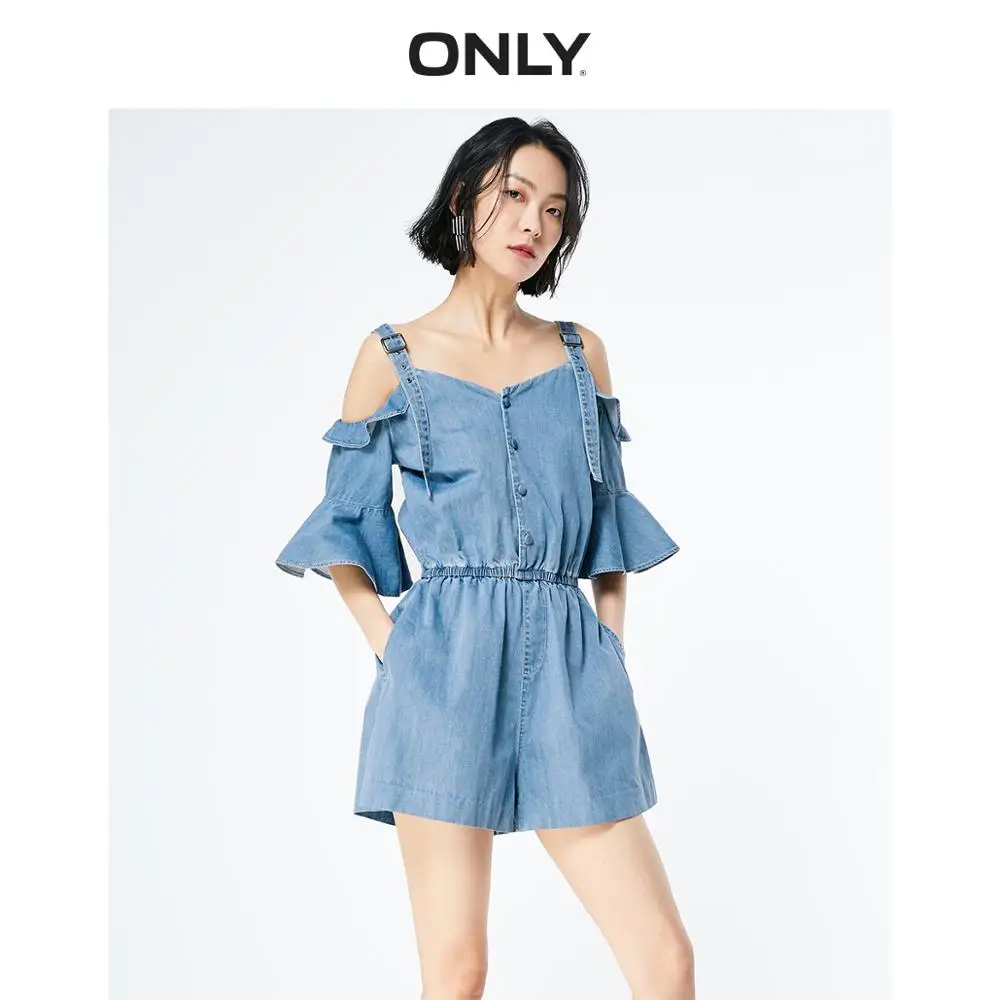

ONLY 2019 Spring Summer New Women's Loose Fit Cinched Waist Denim Overalls |119164504