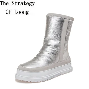 

2019 New Aeeival Zipper High Top Genuine Leather Chunky Med Boots Winter Thick Warm Patchwork Pleated Women Snow Boots ZY171025