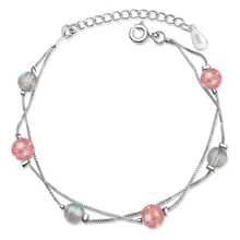 Двухслойные женские браслеты из 925 пробы серебра с эффектом памяти клубники и лунного камня SBR196