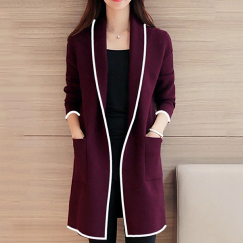 

Women's Long Cardigans Patchwork Long Sleeve jumper Autumn Knitting Loose Female Cardigan Korea Style Long Sweaters Coats 2019