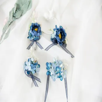 

Blue wedding simulation chest flower wrist flower bridesmaid original design wholesale Free Shipping