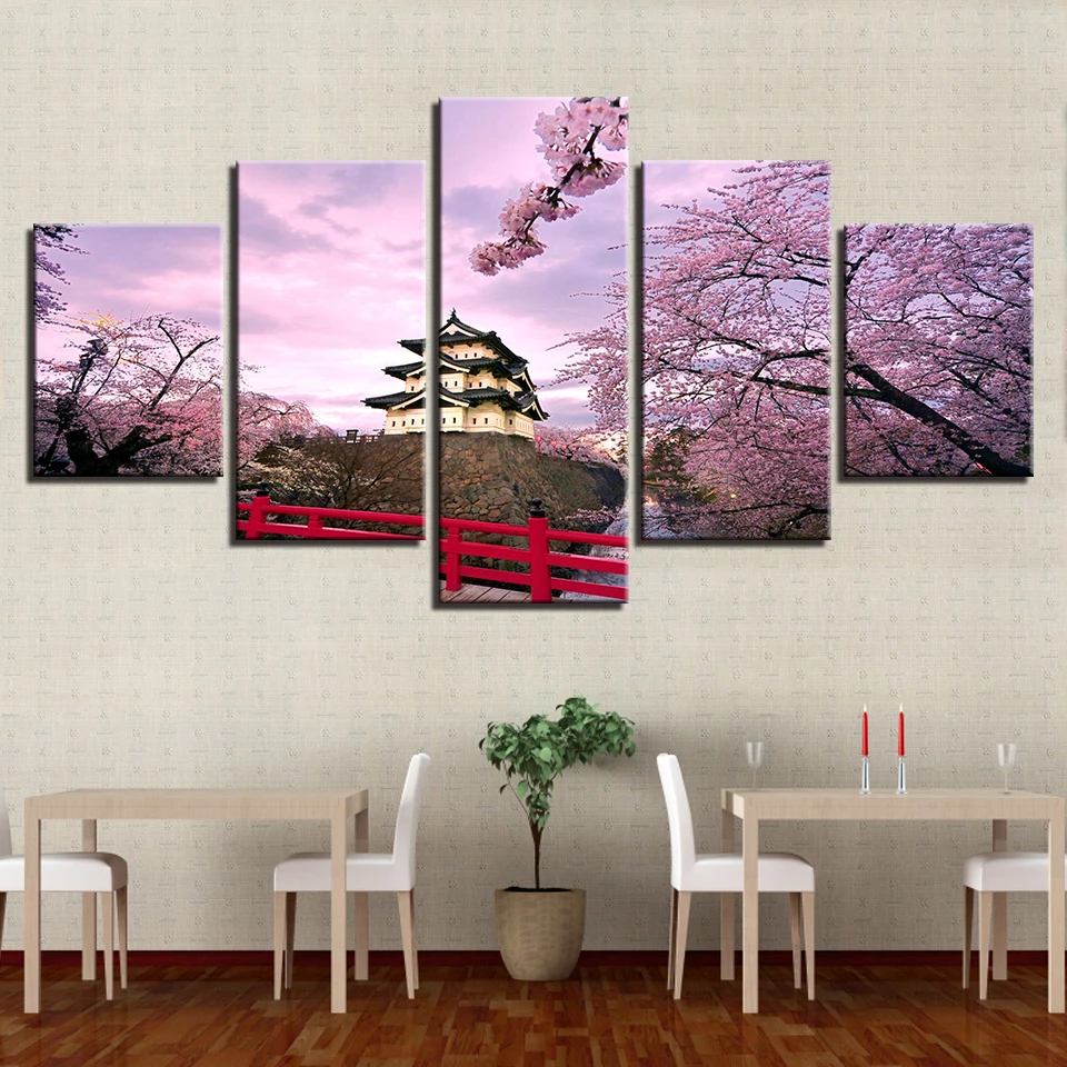 

Painting Frame Art Poster Wall Modular Picture 5 Panel Hirosaki Castle Home Decor Print On Canvas For Living Room Modern Type