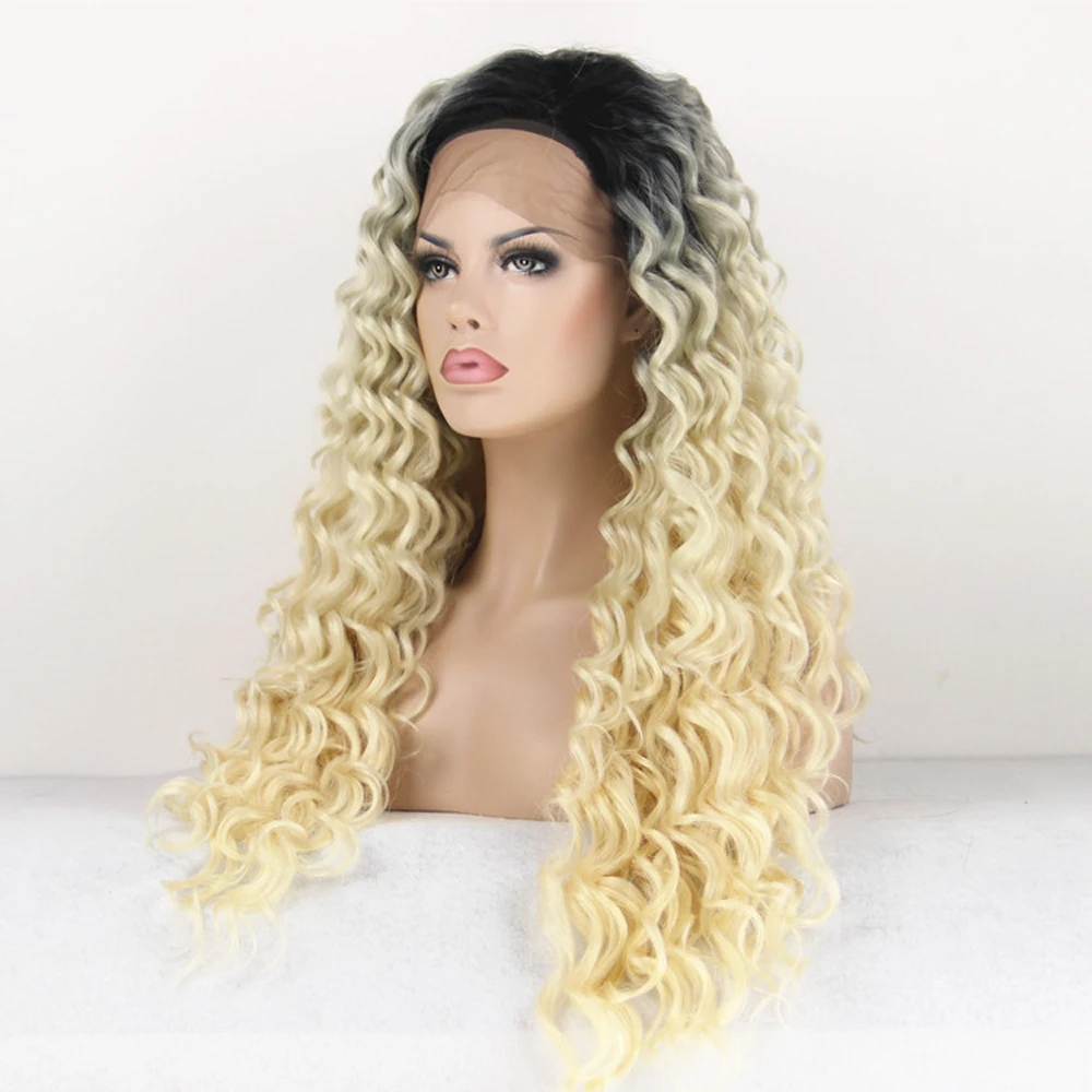 EEWIGS Ombre блонд парик 13X4 термостойкий синтетический парик с черными корнями двухцветные кудрявые парики для черных женщин