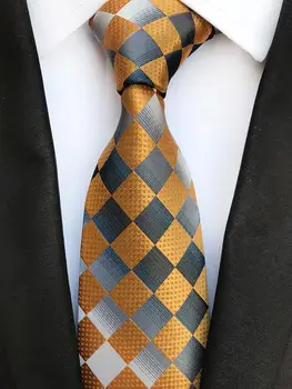 

SKng New Style Checks Orange Grey 100% Silk Necktie Tie for Men New Jacquard Woven Classic Ties Men Gravata Corbatas Ties