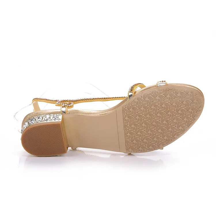 2017 New Summer Womens Gold Elegant Shoes Heels Crystal Diamond Flat Bridal Wedding Sandals For Ladies Online14