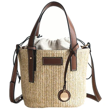 

Handmade Women Handbag Vintage Retro Beach Bag Straw Rope Knitted Big Messenger Bag Lady Fresh Paper Pack For Summer Tote(Brow