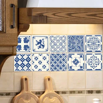 

Vintage Blue-and-White porcelain Tiles PVC Waterproof Self adhesive Wallpaper Furniture Kitchen Bathroom DIY Tile Wall Sticker