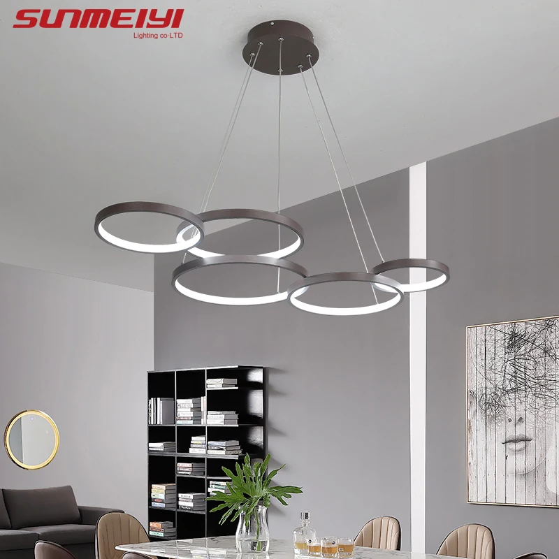

Nordic Brown LED Pendant Lights Dimmable stitching Ring Hanging Light For Diving room Bedroom Kitchen Cafe bar lampa wiszaca led