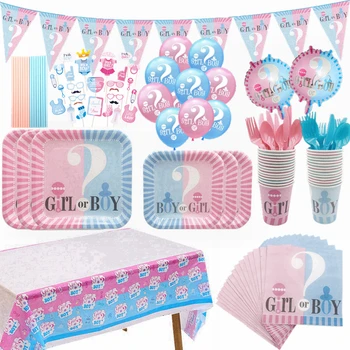 

Gender Reveal Boy or Girl Square Plate Disposable Tableware napkin Baby Shower Party Banner Balloons Decoration Supplies 8z