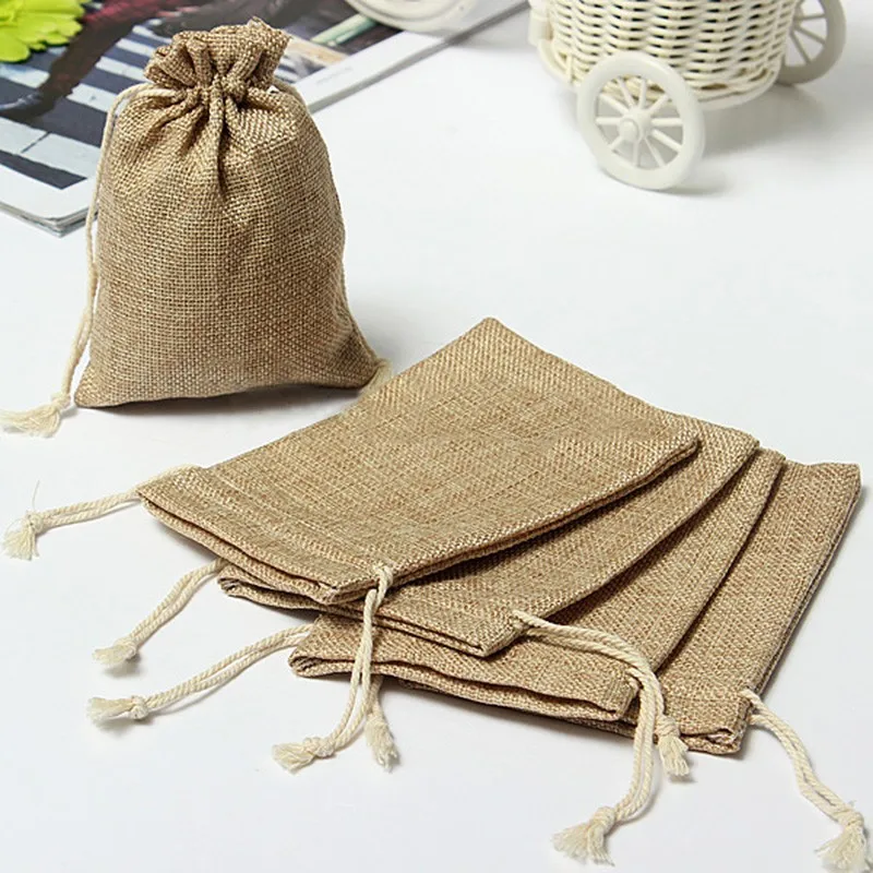 

6 Sizes Linen Jute Drawstring Gift Bags Sacks Party Favors Packaging Bag Wedding Candy Gift Bags Party Supplies