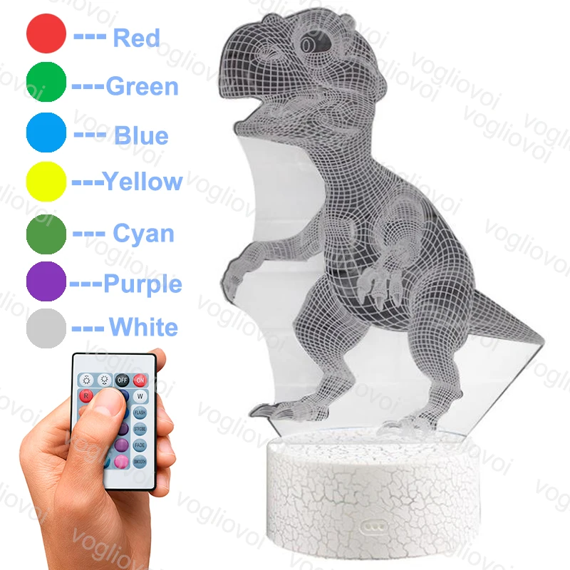 Vogliovoi ночные огни динозавр серии Красочные голова лошади Форма волшебный 3D иллюзия Лампа 7 цветов изменить светодиодный настольная лампа
