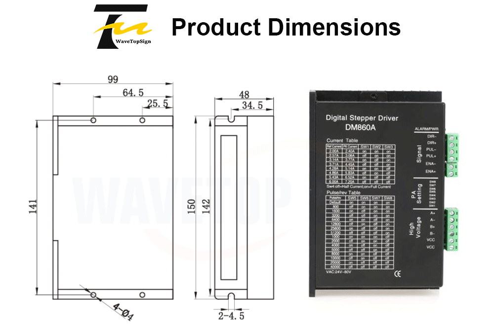 Wavetopsign 2 фазы водитель DM860A Вход Напряжение AC24-80V ток 2-7.2A соответствовать 86 серии шагового двигателя