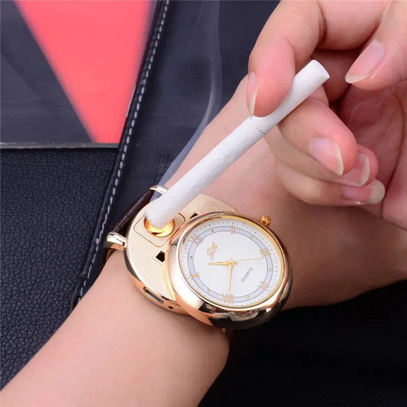 

Windproof Flameless Lighter Watch Men Sports Quartz Wristwatch Electronic Smokeless Cigarette Lighters USB Charging Creative 30