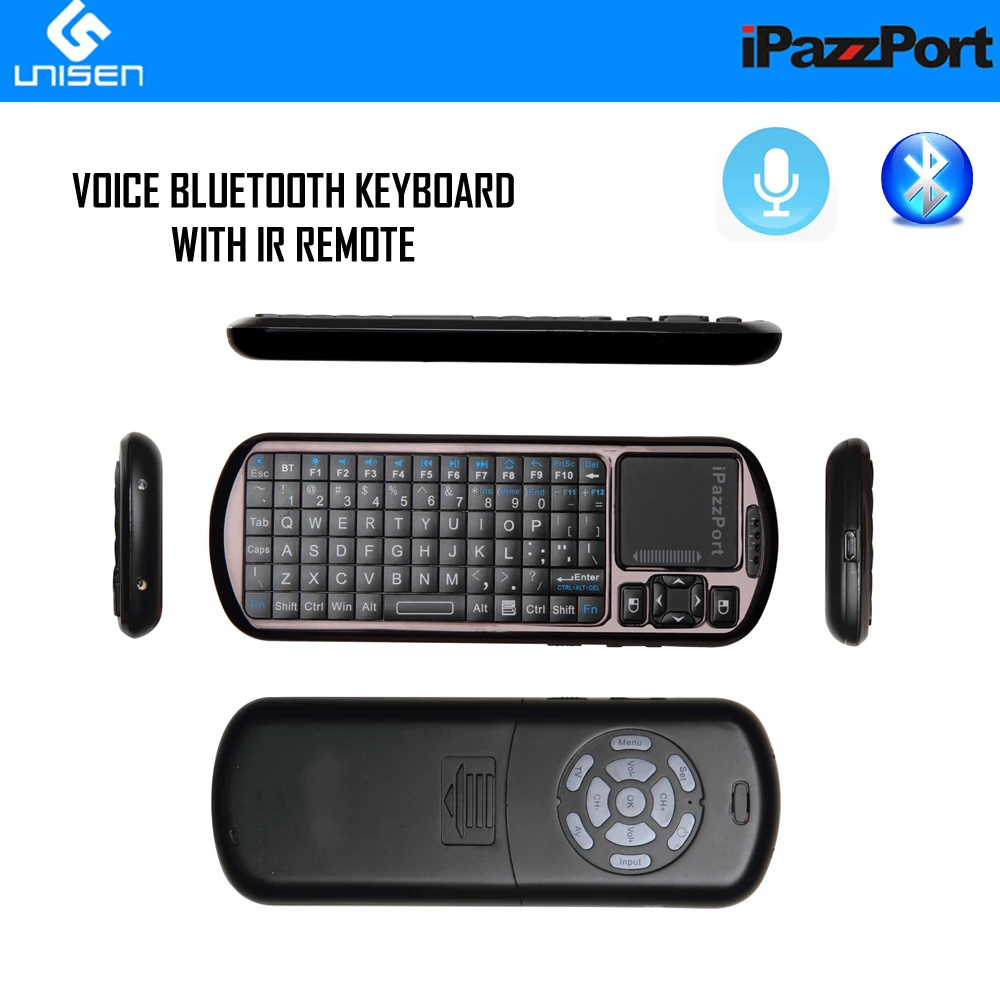 IPazzPort мини-клавиатура Bluetooth с голосовым и ИК-пультом дистанционного управления для iPad, iPhone, планшета android, Intel Compute Stick