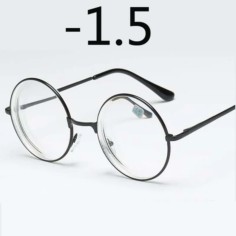 Круглые очки, женские и мужские очки, ретро очки для близорукости, оптические металлические оправы, прозрачные линзы, черные, серебристые, Золотые очки-1,0-1,5-2,0-4,0 - Цвет оправы: black myopia -1.5