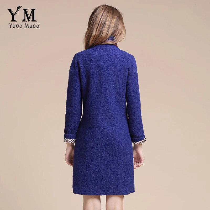 YuooMuoo 2016 New Women Coat Slim Blue Wool Coat High Quality Fashion Female Overcoat Brand Women's Coats and Jackets casaco