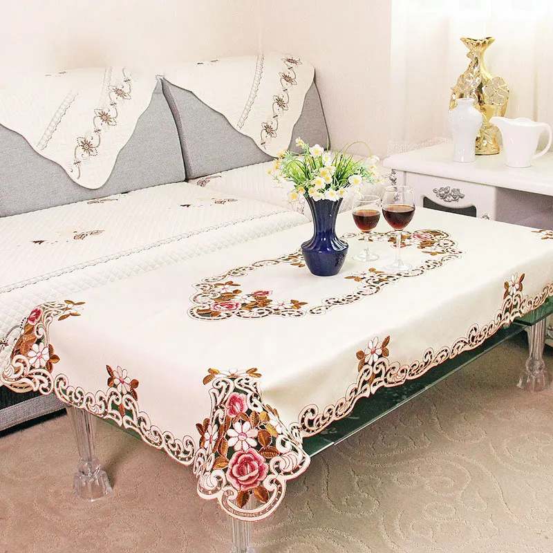 

European Embroidered Table Cloth Washable Cloth Thicken Classic Flower Tablecloth for Wedding Banquet Party Home Decoration