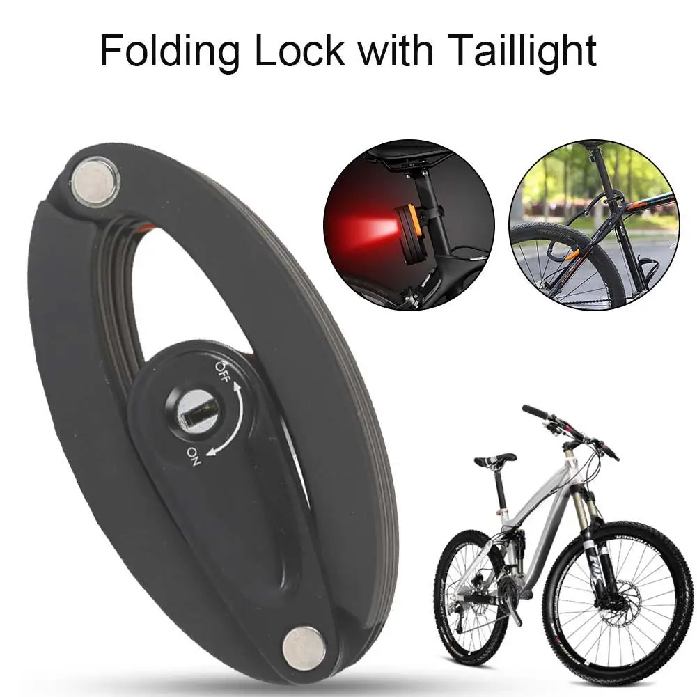 

Mountain Road Foldable Bicycle Bike Seat Post Folding Lock Cable Lock Chain Lock with Tail Rear Light or Reflective Stick