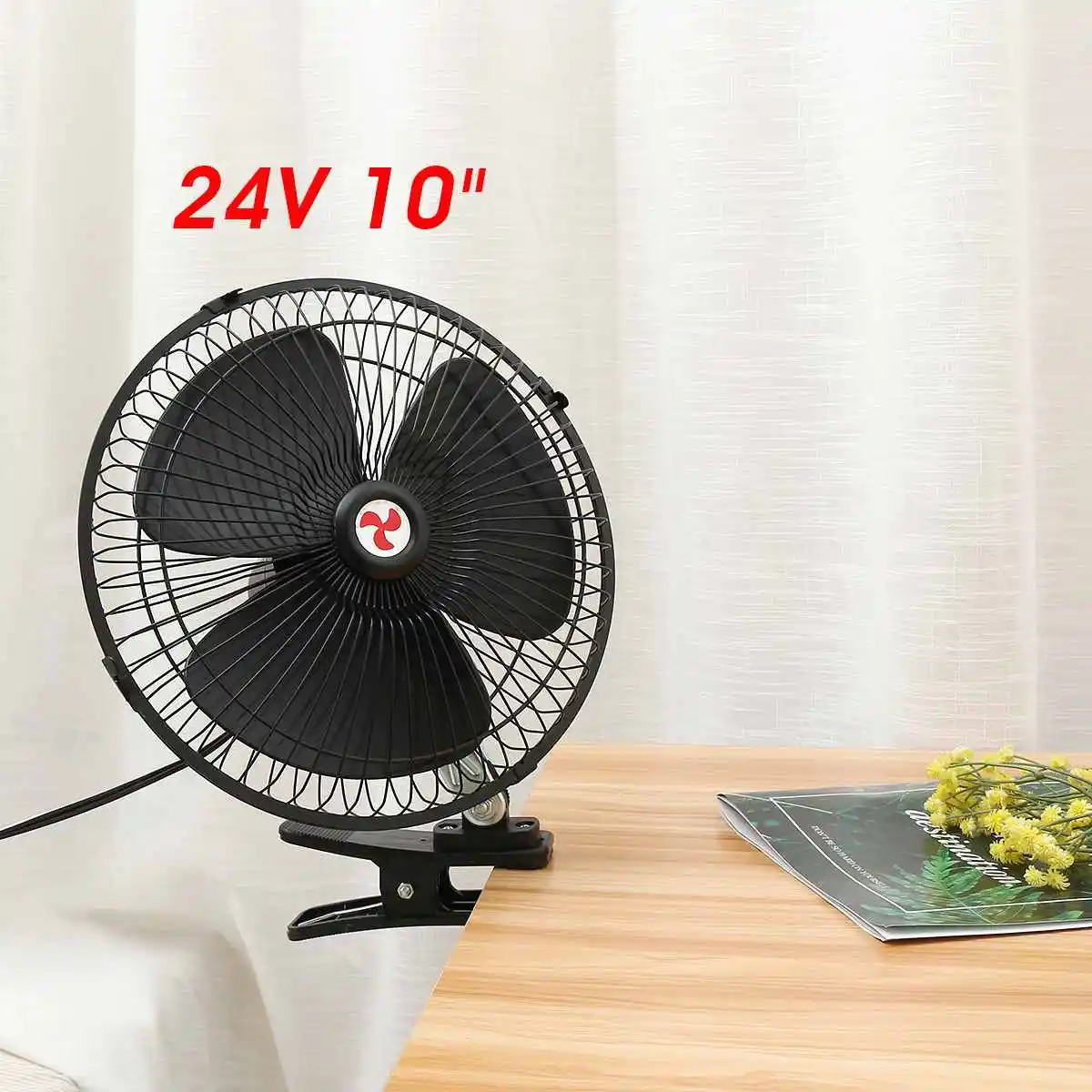 12V/24V 8"/10" Car Fan Cooling Airflow Clip-on All-Round Adjustable Electric Fans Low Noise Air Cooler For Auto Home Truck - Название цвета: 10inch 24V